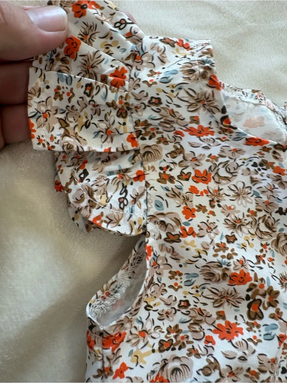 Baby Floral Flutter-Sleeve One-Piece Bodysuit - White with Orange Floral